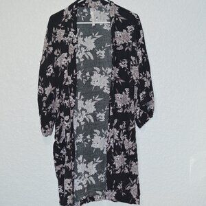 Womens Spiritual Gangster Black Flower Robe (100% rayon)